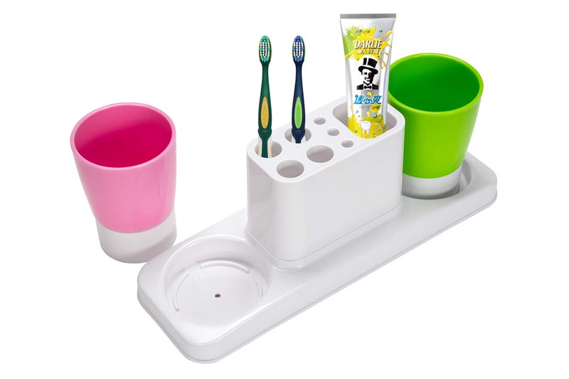 Aebeky Bathroom Toothbrush Holder Stand Organizer with Rinsing Cups(2 Cups) - Image 2
